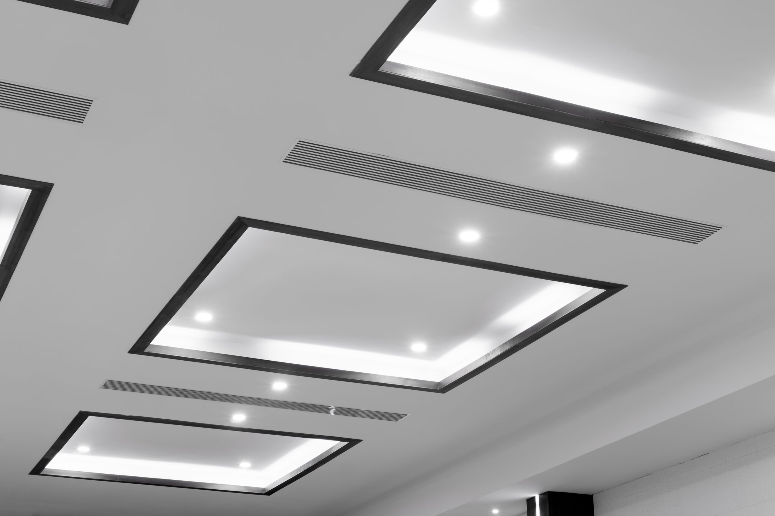 Office,Room,Ceiling,With,Lighting.,Ceiling,With,Led,Lamps,In